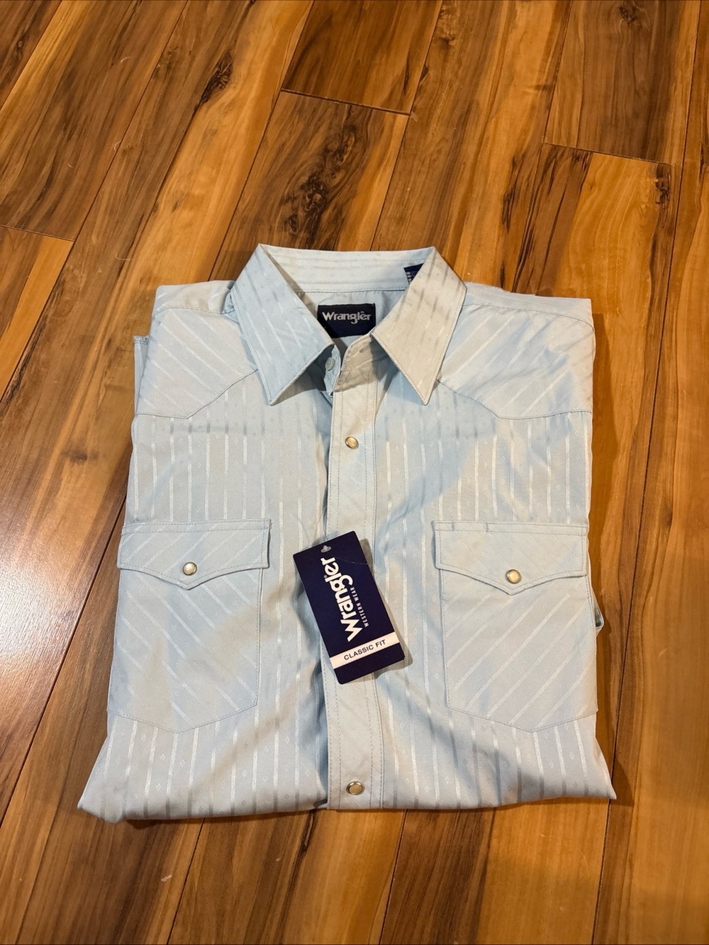 Wrangler Men's Light Blue Western Pearl Snap Shirt